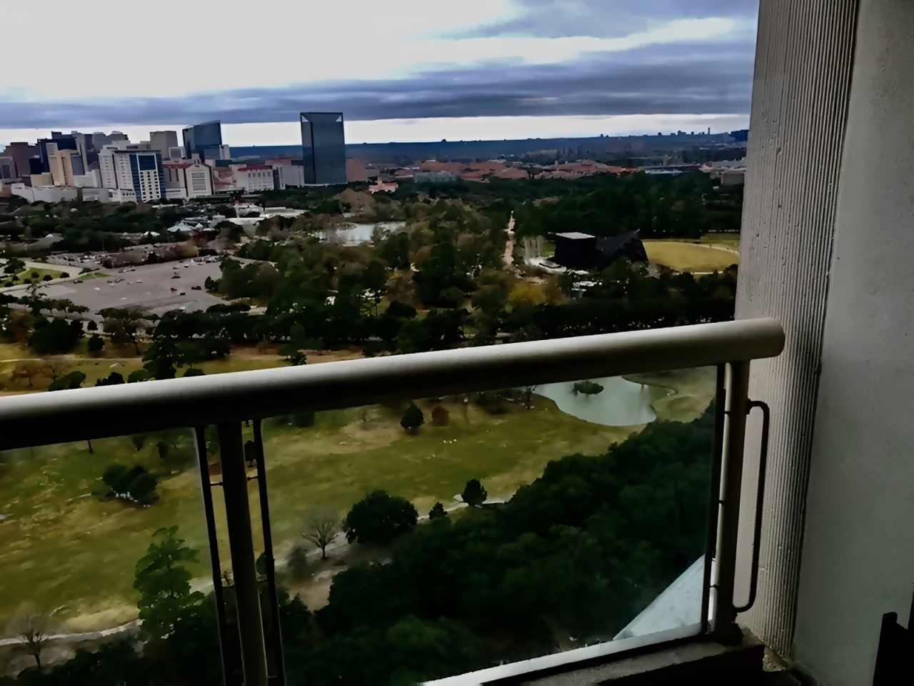 Overlooking city and green park