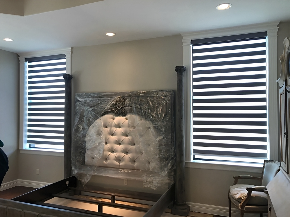Upholstered headboard wrapped in plastic