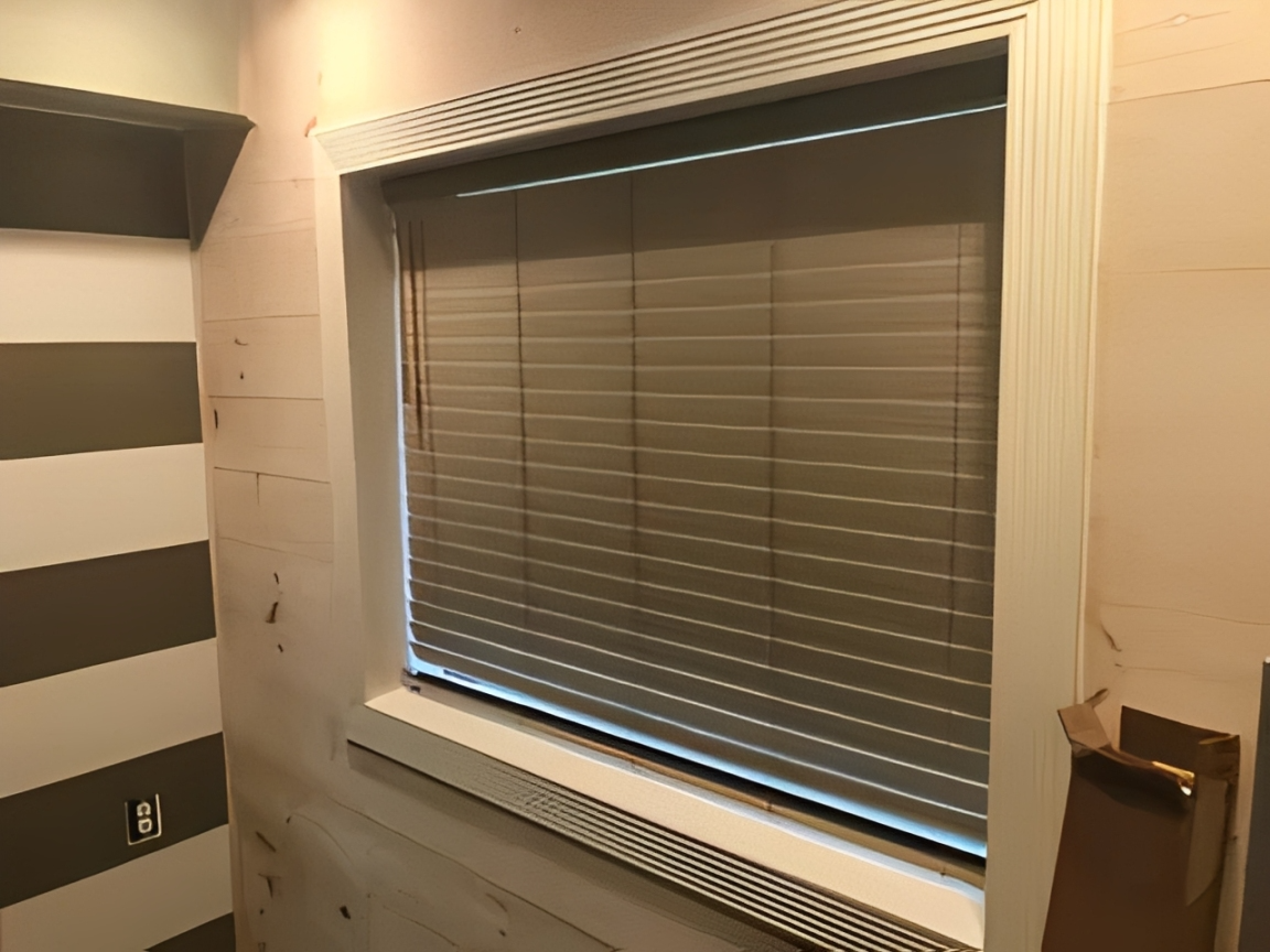 Window with closed horizontal blinds