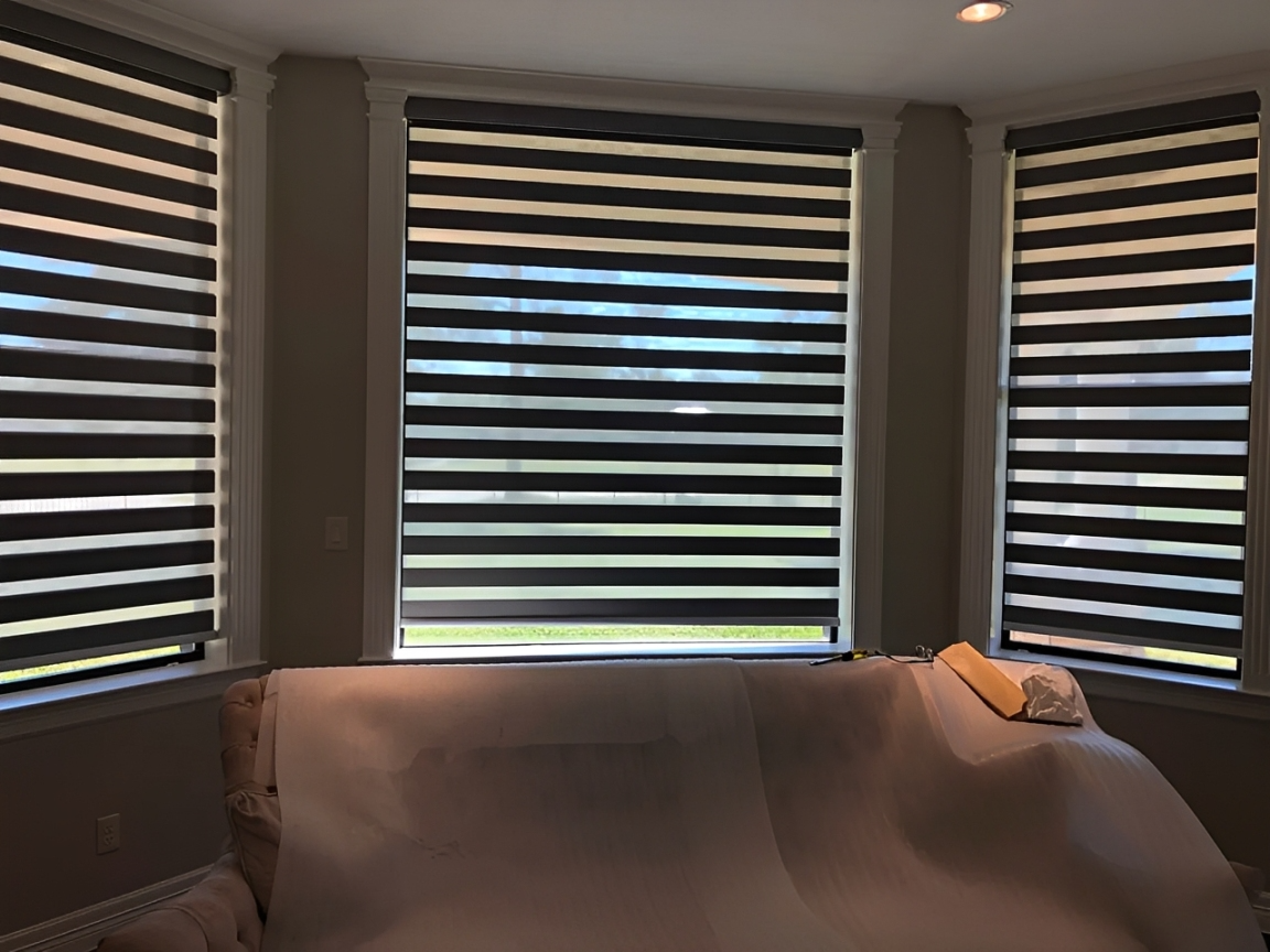 Cozy room with striped blinds