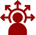 Red figure with arrows on black background