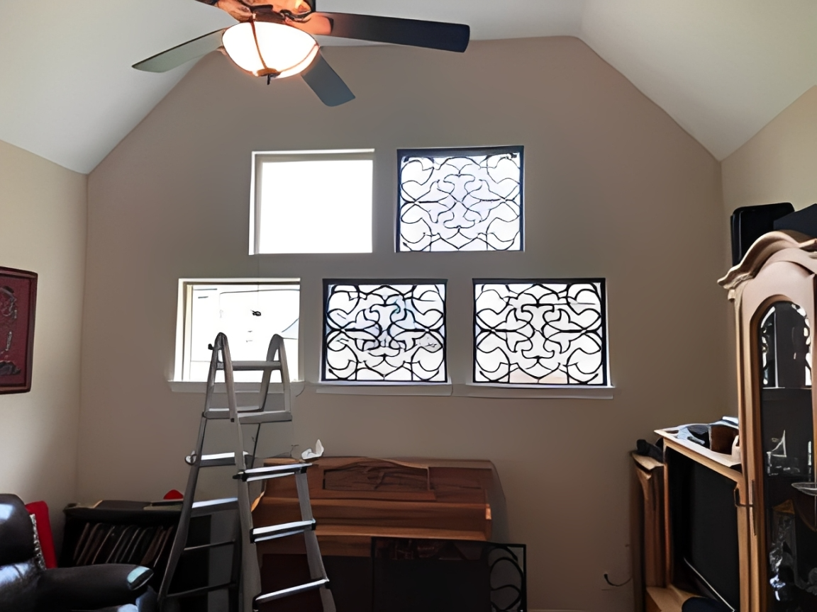 Room with decorative window grills