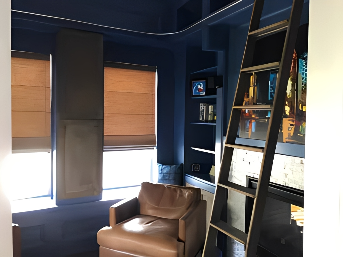 Cozy room with leather chair and ladder