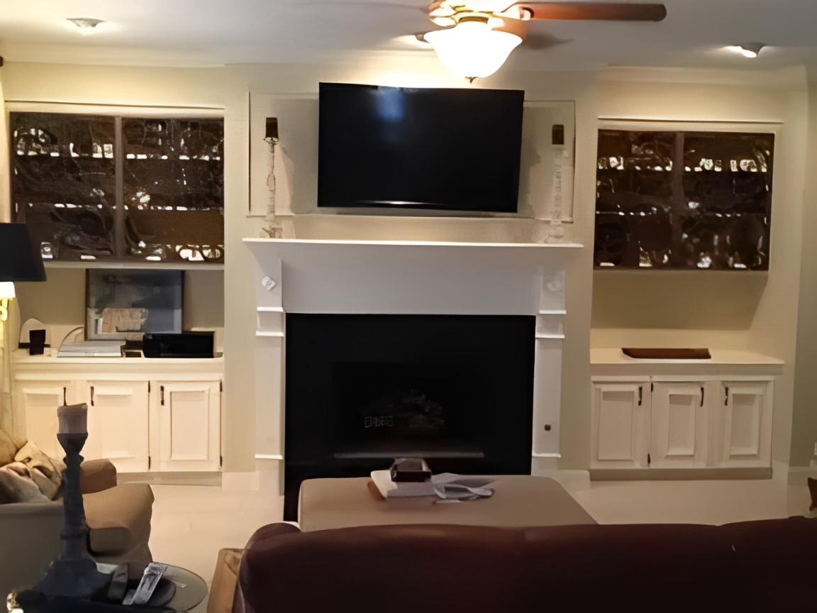 Cozy living room setup with mantle