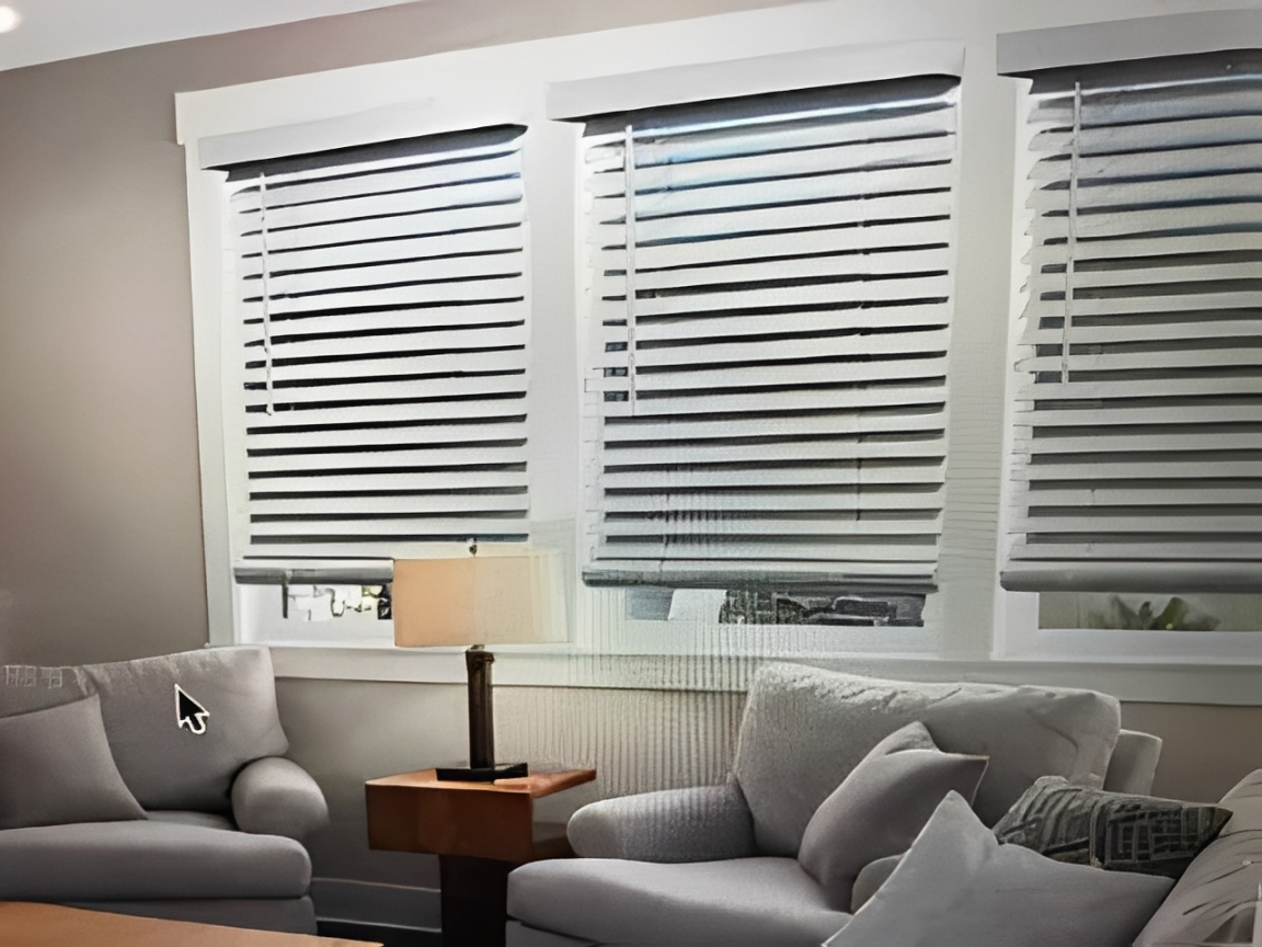 Modern living room with window blinds
