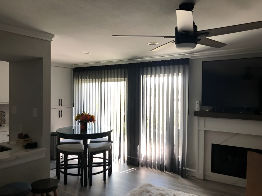 Ceiling fan in bright living space