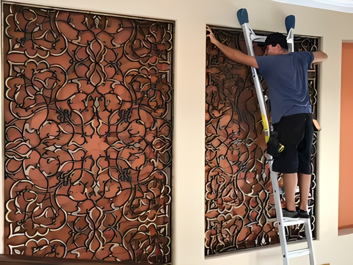 Installing intricate metal wall art