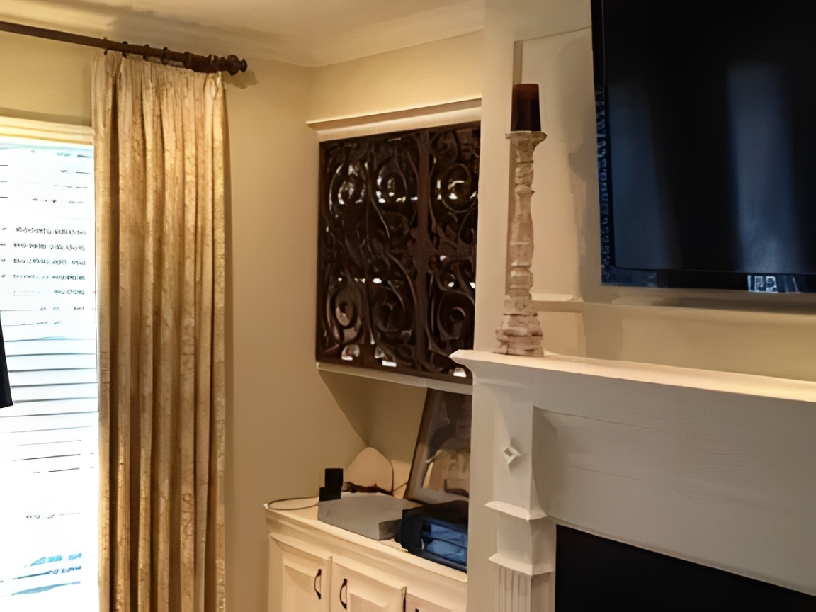 Cozy interior with ornate cabinet