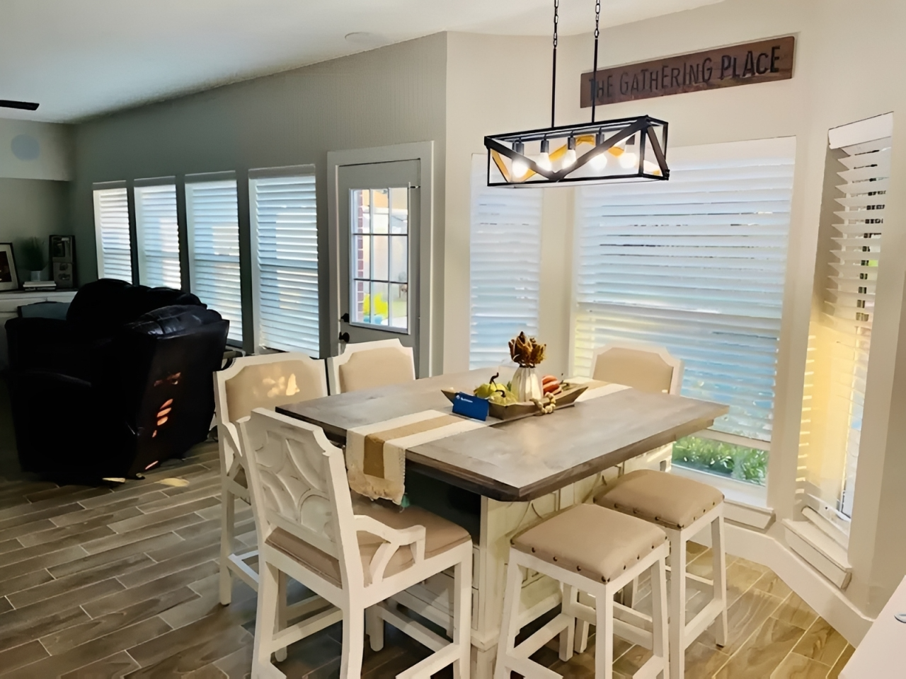 Bright kitchen nook with large windows