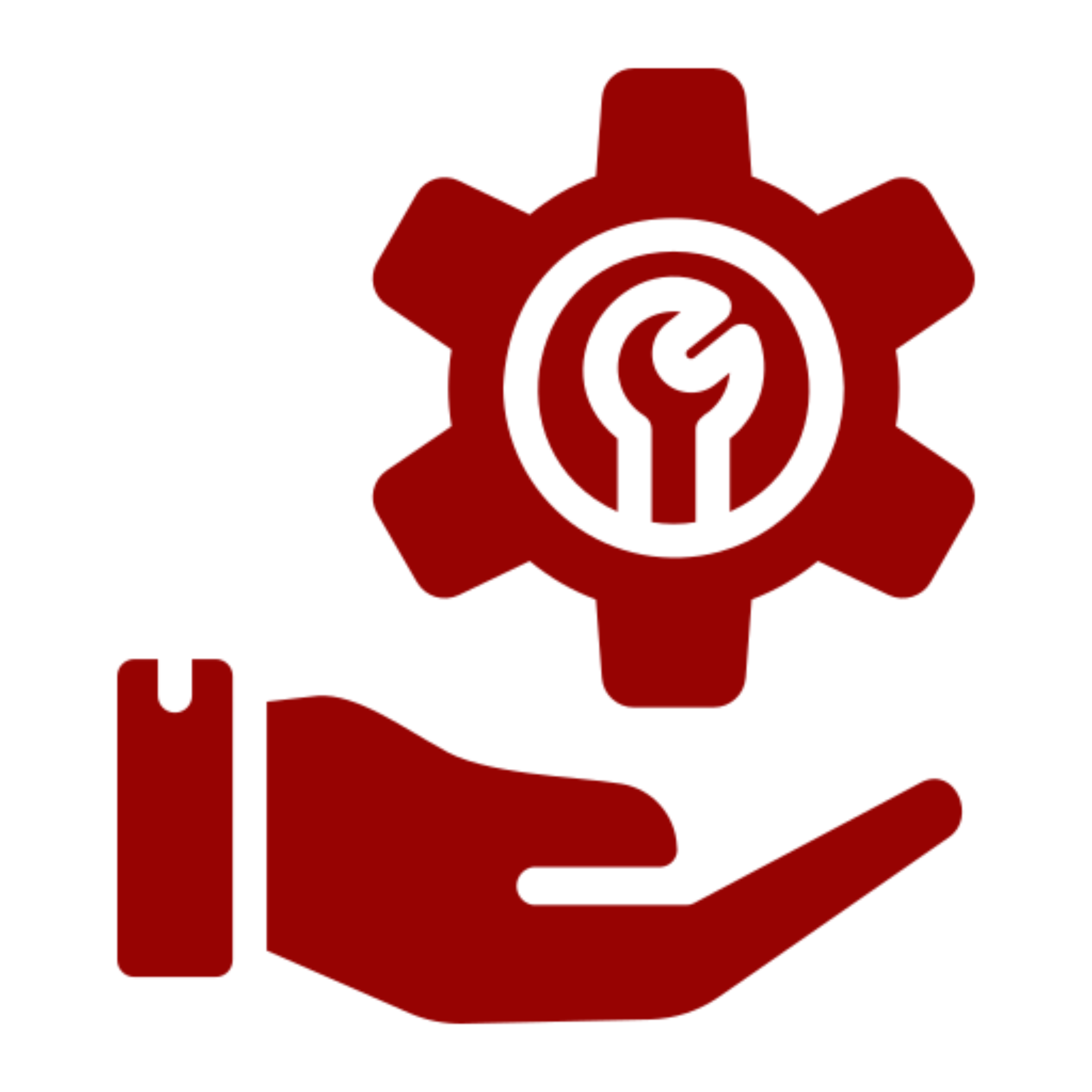 Hand supporting gear and wrench icon