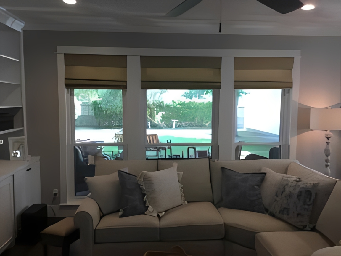Bright room overlooking backyard patio