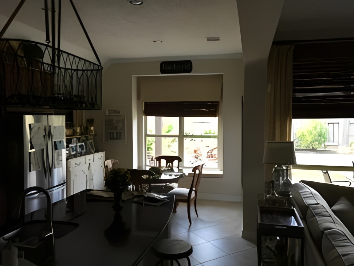 Modern kitchen with dining table