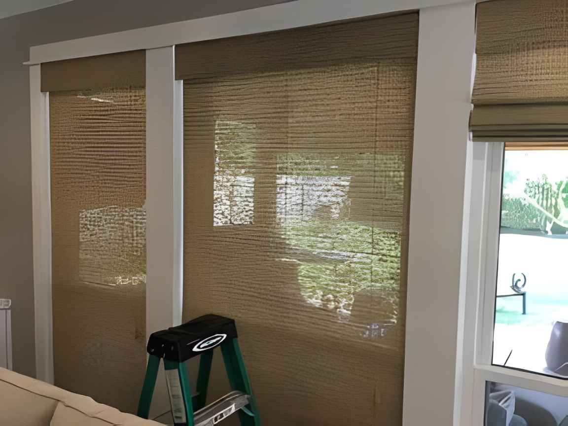 Sunlight filtering through window blinds